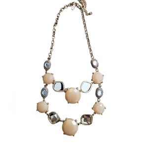 Inc Chunky Statement Necklace Gold Tone Cream and Clear